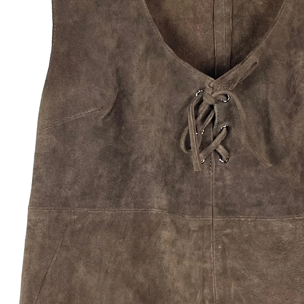 URBAN OUTFITTERS BROWN LEATHER SLEEVELESS LACE BUST RETRO 70'S MINI SHIFT DRESS